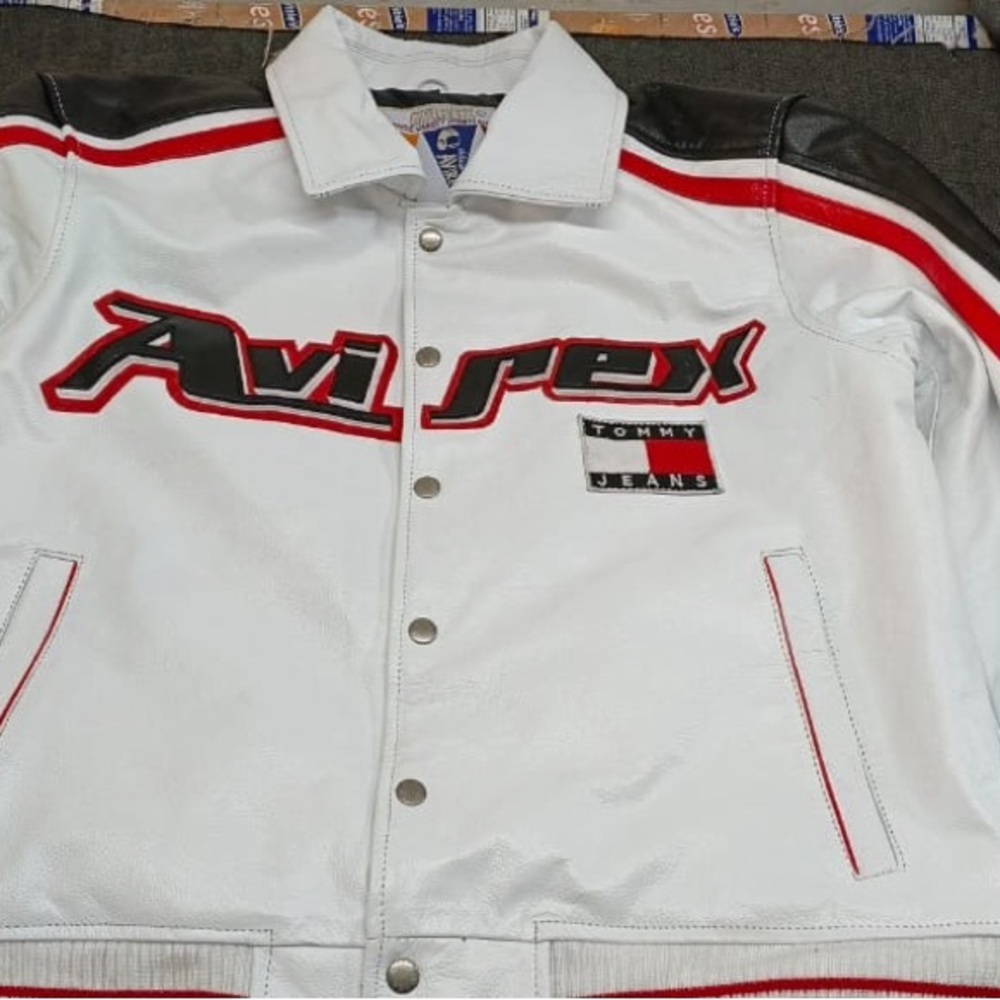 AVIREX USA Edition Icon Jacket In White X Tommy Jeans Military Leather Jacket